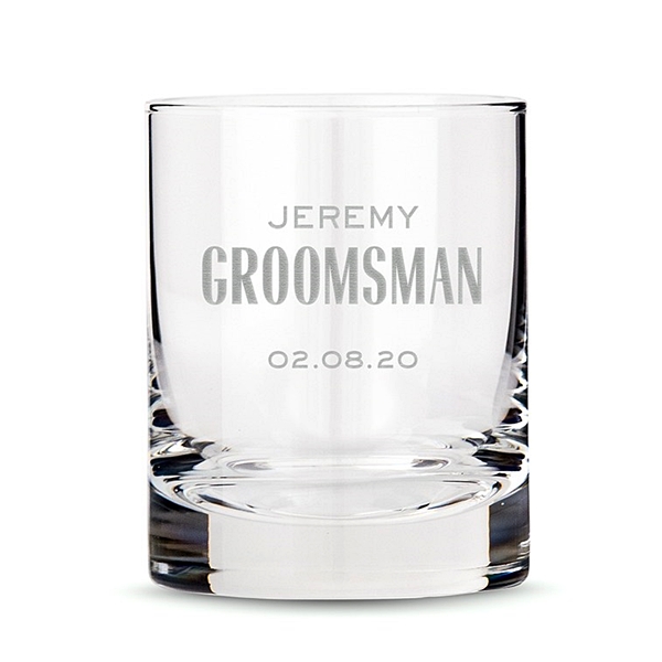 Personalized Classic Rocks Glass with Modern Groomsman Etching