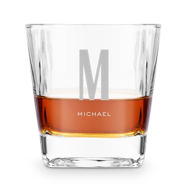 Personalized Engraved Square 8oz Whiskey Glass - Sans Serif Monogram