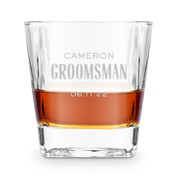 Personalized Engraved Square 8oz Whiskey Glass - Modern Groomsman