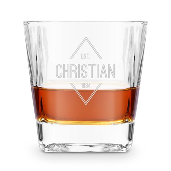 Personalized Engraved Square 8oz Whiskey Glass - Diamond Emblem
