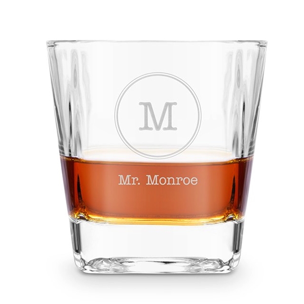 Personalized Engraved Square 8oz Whiskey Glass - Circle Monogram