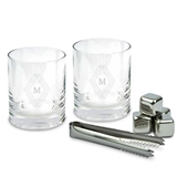 Engraved 11oz Whiskey Glasses with Whiskey Stones - Diamond Emblem