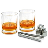 Engraved 11oz Whiskey Glasses with Whiskey Stones - Stacked Monogram