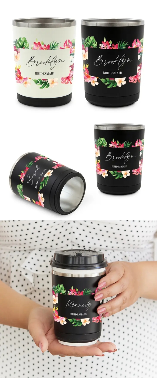 Tropical Floral Design Custom Printed Reusable Metal Coffee Cup Sleeve