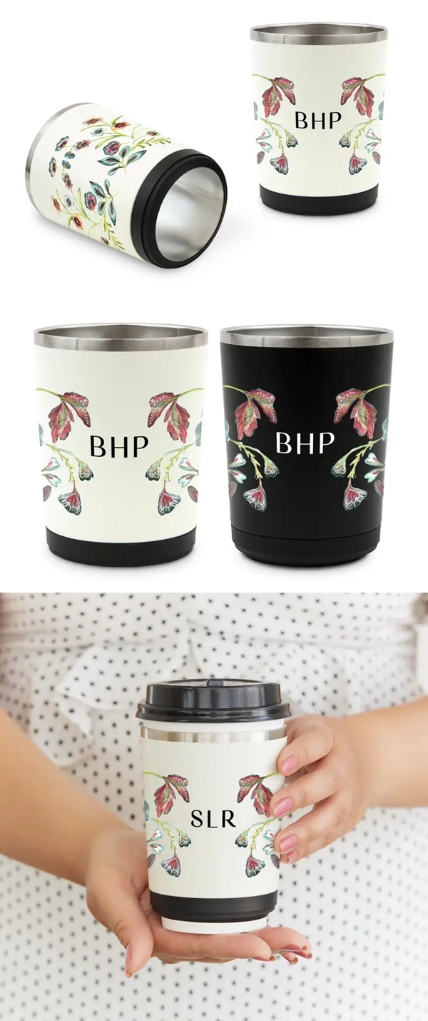 Vintage Floral Design Custom Printed Reusable Metal Coffee Cup Sleeve