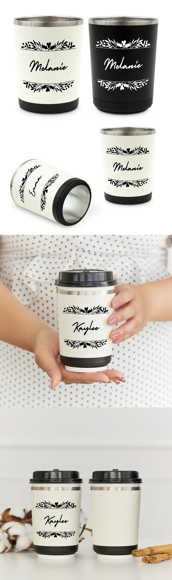 Custom Printed Reusable Metal Coffee Cup Sleeve - Holly Berry Frame