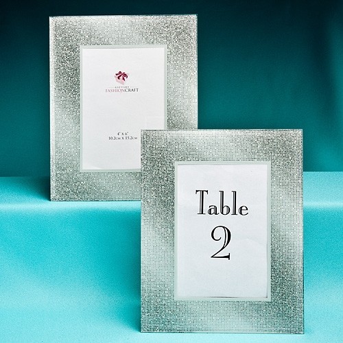 Wide Border Silver Glitz & Glamour Glass Table Number Holder/Frame