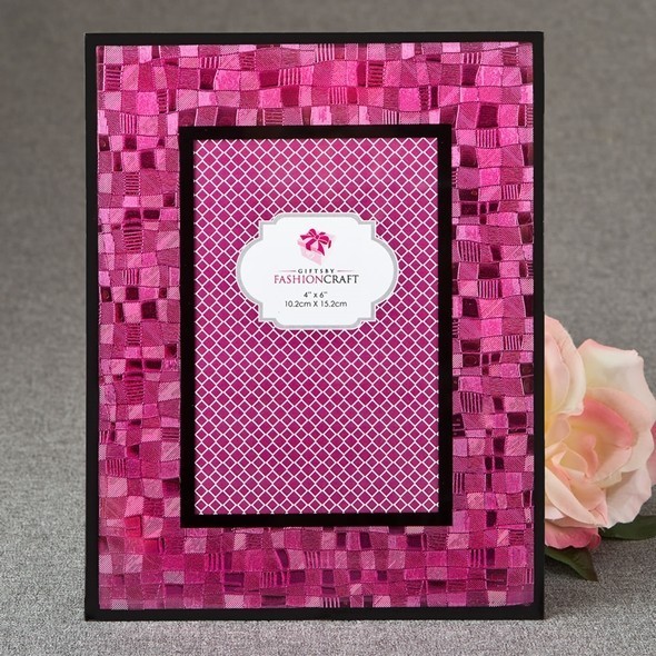 FashionCraft Fabulous Fuchsia Mosaic 4 x 6 Glass Frame w/ Black Border