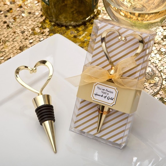 FashionCraft Gold-Colored-Metal Heart Design Wine Bottle Stopper