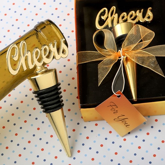 FashionCraft Cheers Charm-Topped Gold-Colored Metal Bottle Stopper