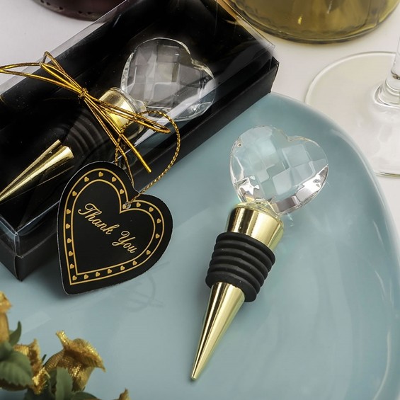 FashionCraft Choice Crystal Golden Bottle Stopper with Crystal Heart