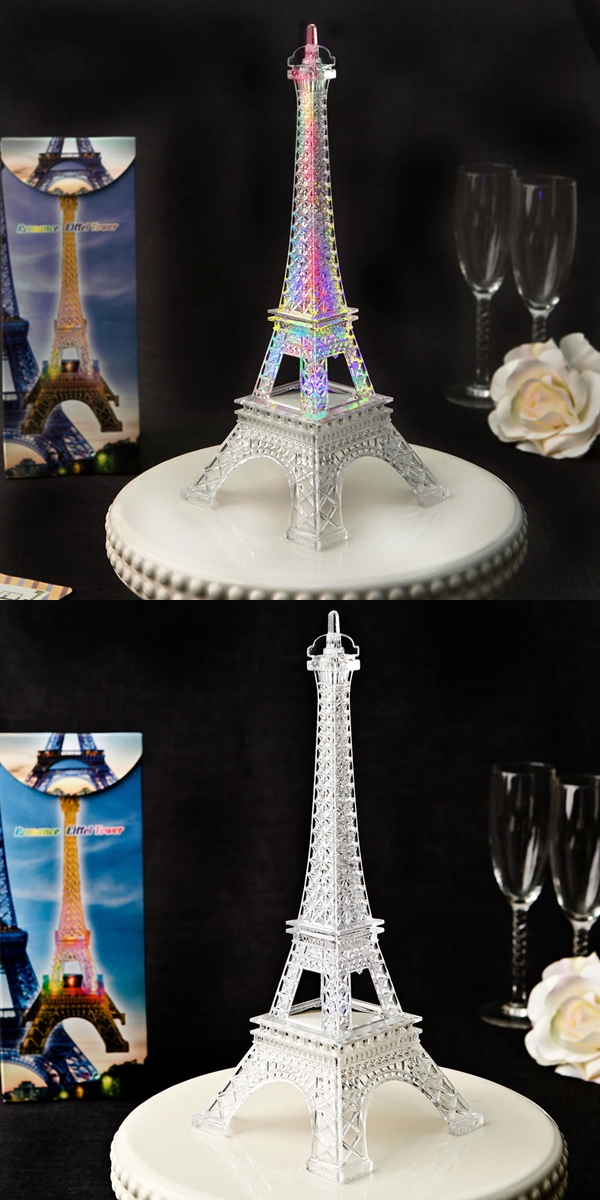 Eiffel Tower Centerpiece/Cake Topper with Multi Colored LED Lights