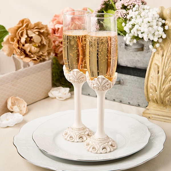 FashionCraft Vintage-Look Antiqued-Ivory Champagne Toasting Glasses