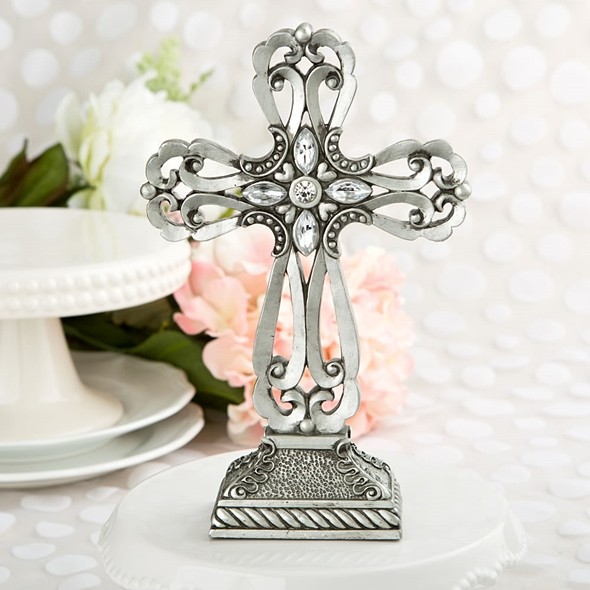 FashionCraft Large Pewter Cross Statue with Antique Accents