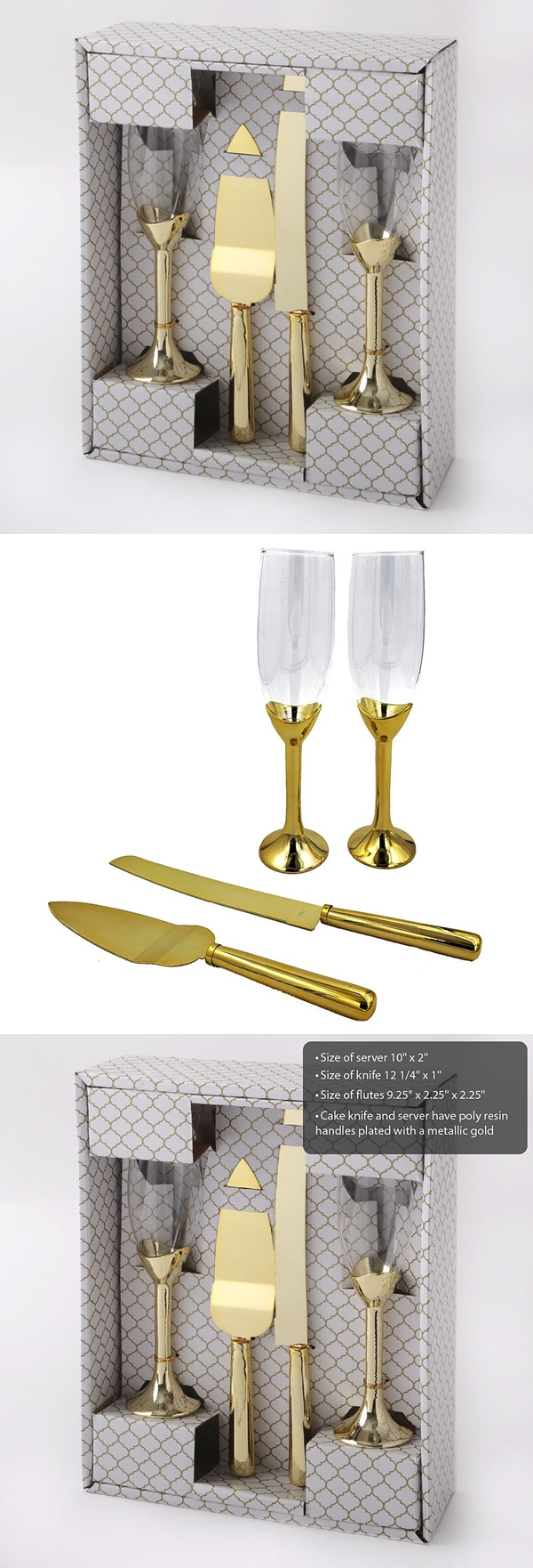 FashionCraft Gold-Colored 4-Piece Toasting Glasses and Cake Server Set