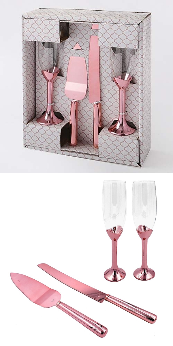 FashionCraft Simply Elegant Pink Gold 4-Piece Glass & Cake Server Set