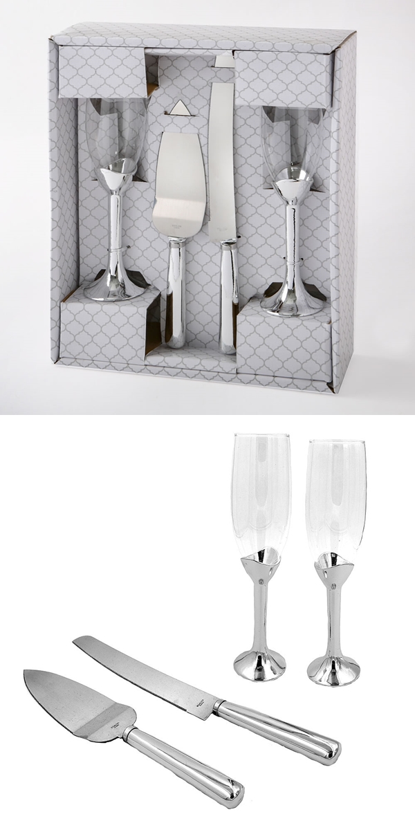 FashionCraft Plain Elegance Silver 4-Piece Glass & Cake Server Set