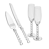 FashionCraft Heart to Heart Silver-Colored 4-Piece Glass & Server Set
