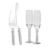 FashionCraft Glitz & Glamour Flutes & Cake Server Set with Rhinestones