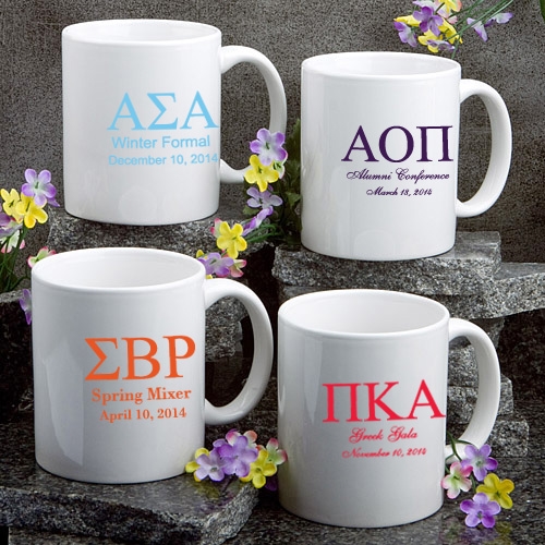 Personalized Silkscreened Greek Designs White Ceramic Coffee Mugs