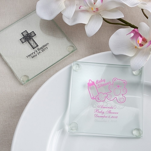 Personalized Silkscreened Glass Coasters (Baby Shower Designs)