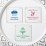 Personalized Silkscreened Glass Coasters with Birthday Designs