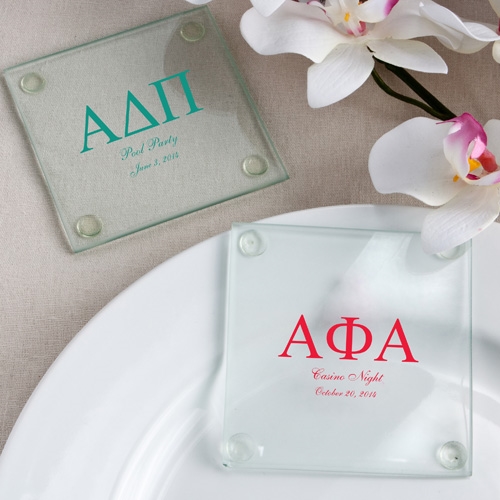 Personalized Silkscreened Glass Coasters with Greek Designs
