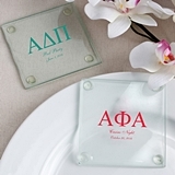 Personalized Silkscreened Glass Coasters with Greek Designs