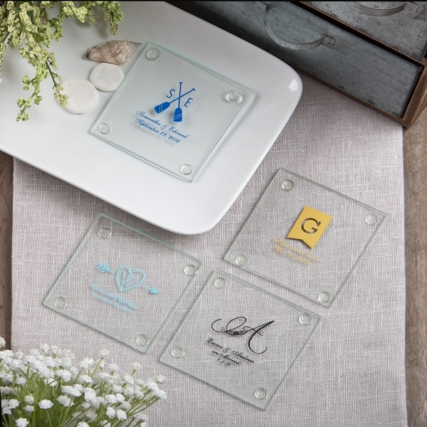 Personalized Silkscreened Monogrammed Collection Glass Coasters