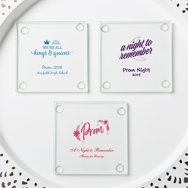 Personalized Silkscreened Glass Coasters with Prom Designs
