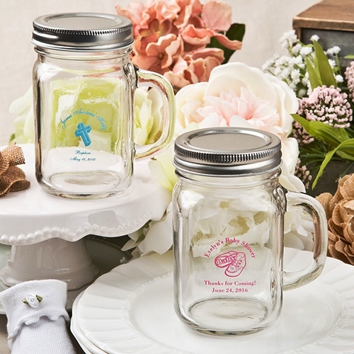 Silkscreened Personalized Baby Shower Glass Mason Jar with Screwtop
