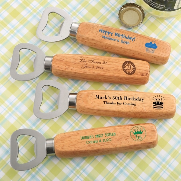 Personalized Wood-Handled Bottle Opener (Birthday Designs)