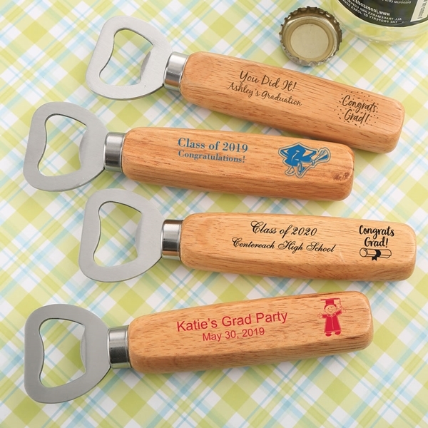 Personalized Wood-Handled Bottle Opener (Graduation Designs)