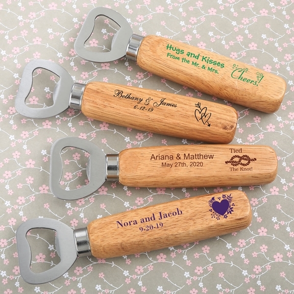 Personalized Wedding Favor Set of 5 Wooden Bottle Openers