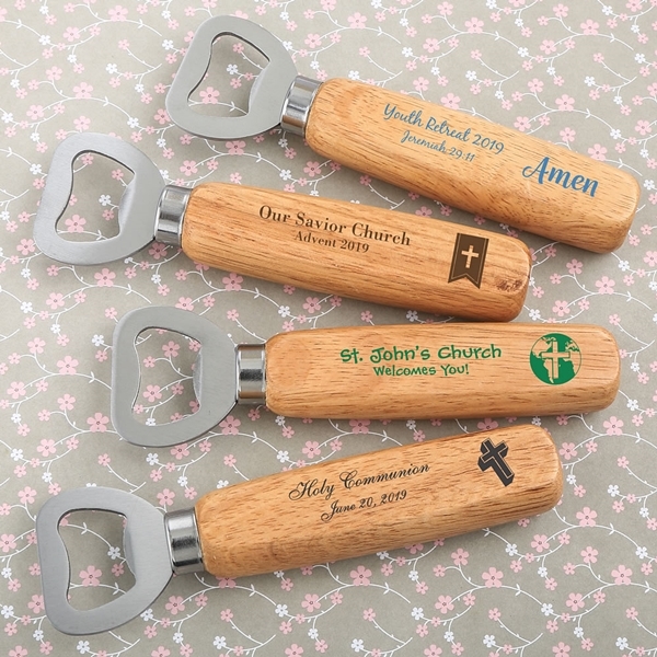 Personalized Wood-Handled Bottle Opener (Religious Designs)