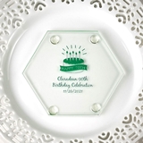 Personalized Silkscreened Hexagonal Glass Coasters (Birthday Designs)