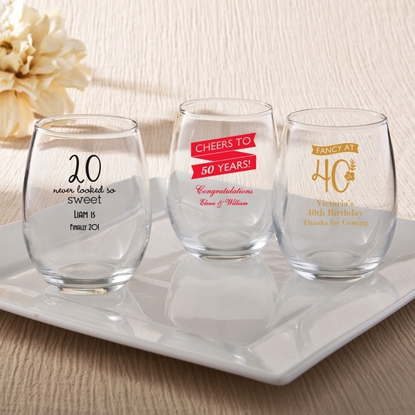 Personalized Birthday Designs 9 oz. Stemless Wine Glasses