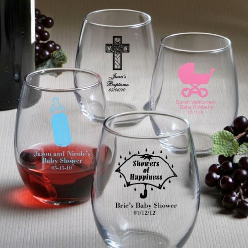 FashionCraft Personalized Baby Shower Designs 9oz Stemless Wine Glass