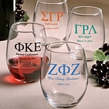 Personalized Stemless 9 Ounce Wine Glasses with Greek Designs