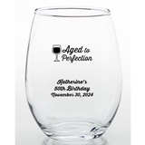 Personalized 'Aged to Perfection' Design 15 ounce Stemless Wine Glass