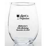 Personalized 'Aged to Perfection' Design 15 ounce Stemless Wine Glass