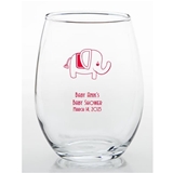 Personalized Cute Baby Elephant Design 15 ounce Stemless Wine Glass