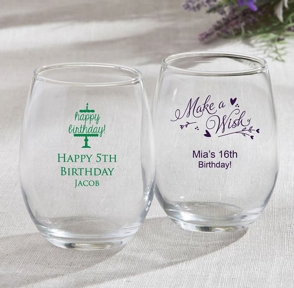 Personalized Birthday Designs 15 ounce Stemless Wine Glasses