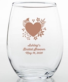 Personalized 15oz Botanical Heart Design Stemless Wine Glass