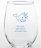 Personalized 15oz Adorable Baby Narwhal Design Stemless Wine Glass