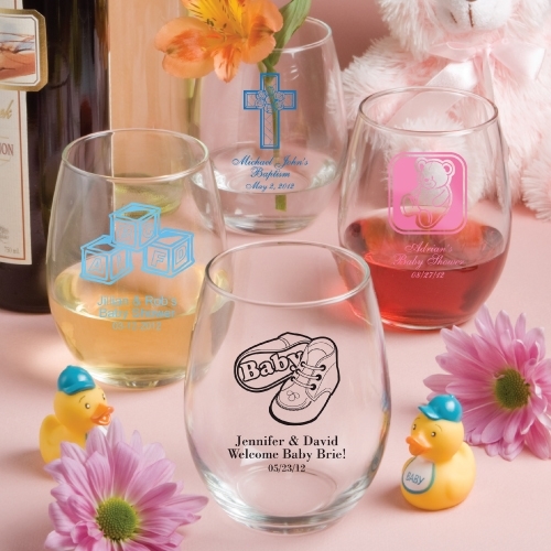 Personalized Baby Shower Designs 15 ounce Stemless Wine Glasses