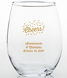 Personalized 15oz Cheers! Confetti Design Stemless Wine Glass