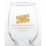 Personalized 'CHEERS TO YEARS' Banner Design 15oz Stemless Wine Glass