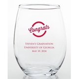 Personalized Encircled Congrats Design 15 ounce Stemless Wine Glass