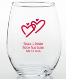 Personalized 15oz Double Signature Hearts Design Stemless Wine Glass